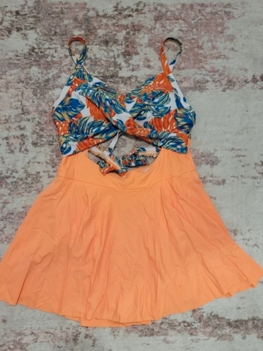 B2Prity Tropical Neon Orange Bathing Suit Dress - XXL